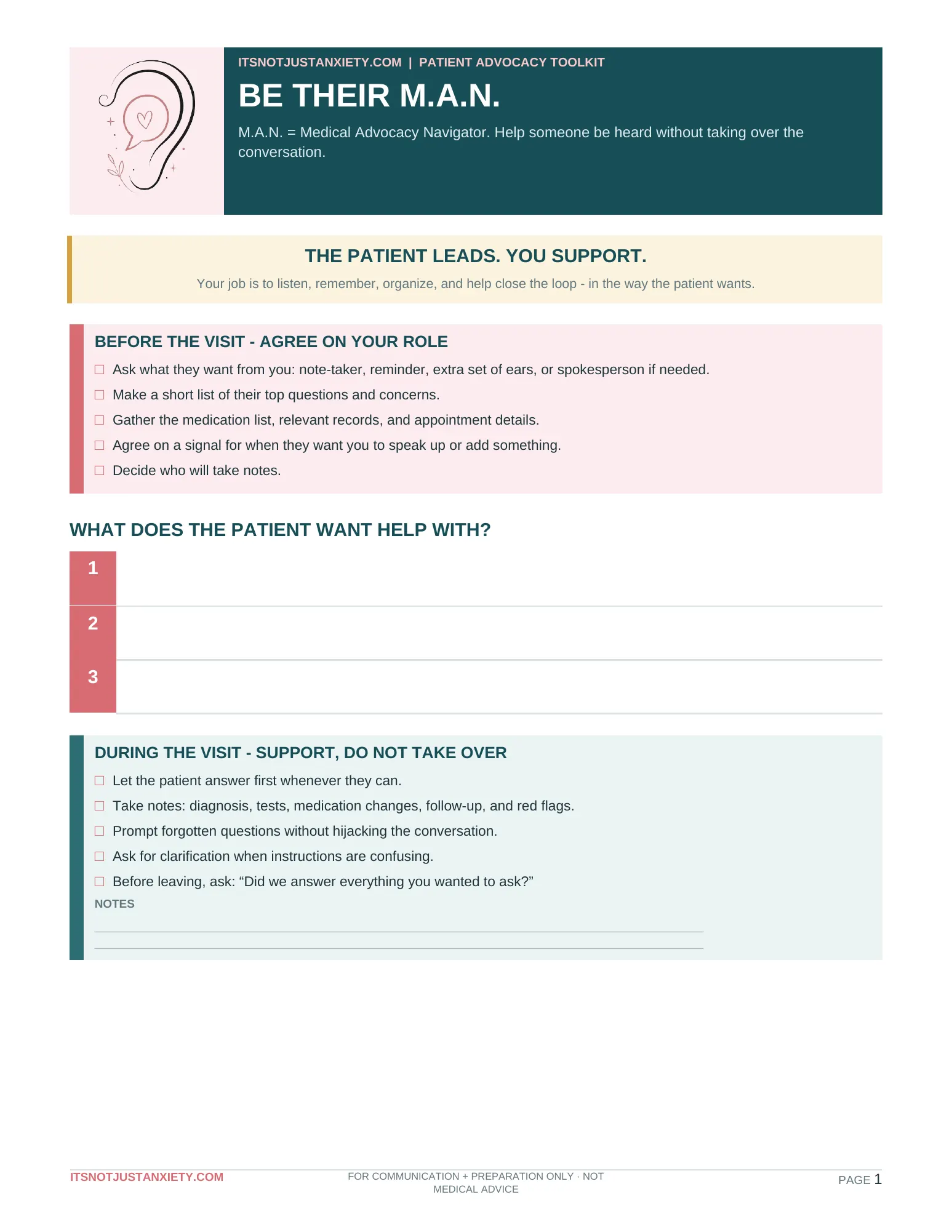 Preview of the Be Their M.A.N. Medical Advocacy Navigator worksheet
